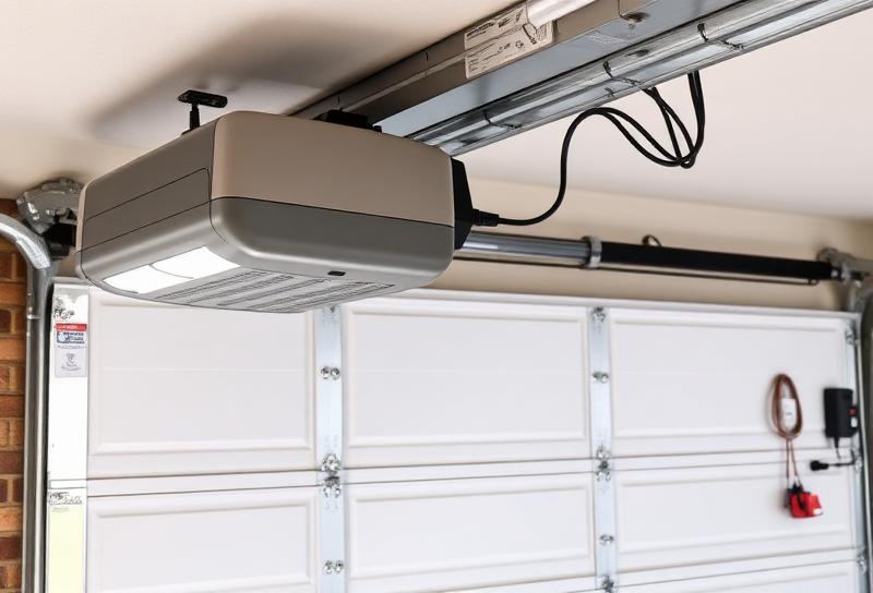Garage door opener with surge protector installed for electrical protection